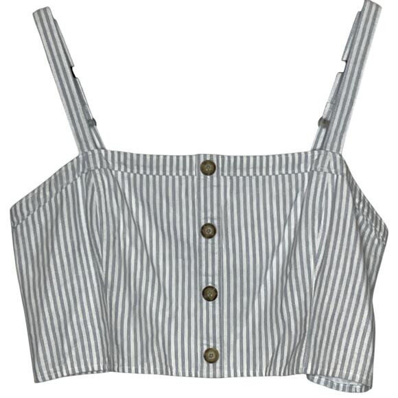 Abercrombie and Fitch NEW Blue Stripe Crop Shirt XL Smocked Adjustable Straps - Picture 1 of 8